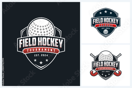 Field hockey logo sport design template, field hockey emblem vector, hockey tournament badge logo design vector illustration
