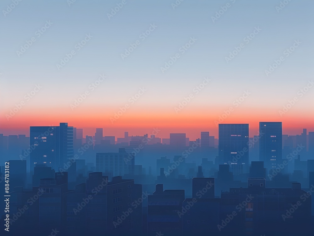 Fototapeta premium Serene Minimalist Cityscape at Sunrise with Geometric Shapes and Calming Colors