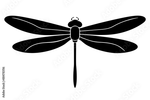 Create a minimal dragonfly silhouette vector illustration in black on a white background with a simple elegant design