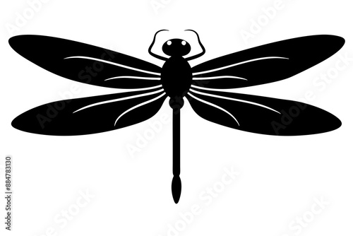 Create a minimal dragonfly silhouette vector illustration in black on a white background with a simple elegant design