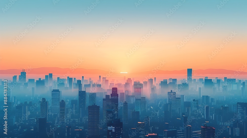 Minimalist Cityscape at Sunrise with Geometric Shapes and Calming Color Palette Minimalist Cityscape at Sunrise with Geometric Shapes and Calming Color Palette