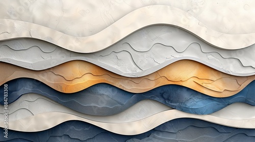 Wallpaper Mural Abstract Wavy Layers of Beige, Blue, and Gold Torontodigital.ca