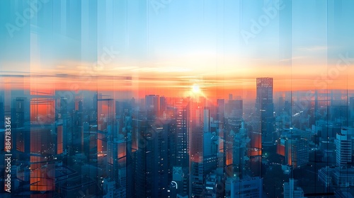 Wallpaper Mural Minimalist Cityscape Sunrise Skyline with Simple Geometric Shapes and Calming Color Palette Torontodigital.ca