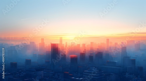 Captivating Minimalist Cityscape at Dawn Showcasing Geometric Skyscrapers and Serene Color Palette © LookChin AI