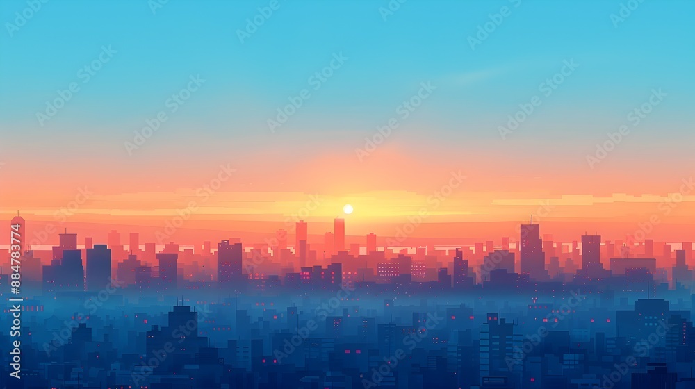 Minimalist Digital Cityscape at Serene Sunrise with Geometric Shapes and Calm Color Palette Minimalist Digital Cityscape at Serene Sunrise with Geometric Shapes and Calm Color Palette