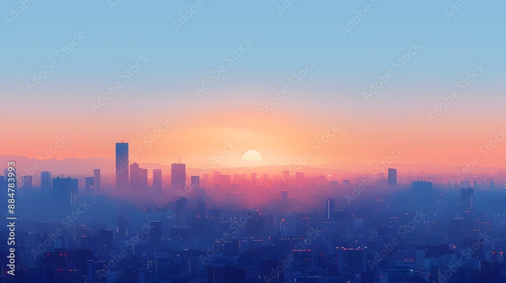 Majestic Cityscape at Tranquil Sunrise Minimalist Geometric Skyline in Soothing Tones Majestic Cityscape at Tranquil Sunrise Minimalist Geometric Skyline in Soothing Tones
