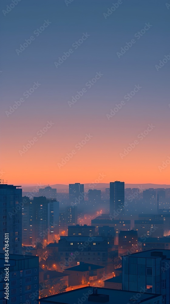 Fototapeta premium Minimalist Digital Cityscape at Sunrise with Geometric Shapes and Muted Color Palette