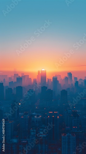 Minimalist Cityscape Skyline at Sunrise Geometric Shapes and Calm Color Palette