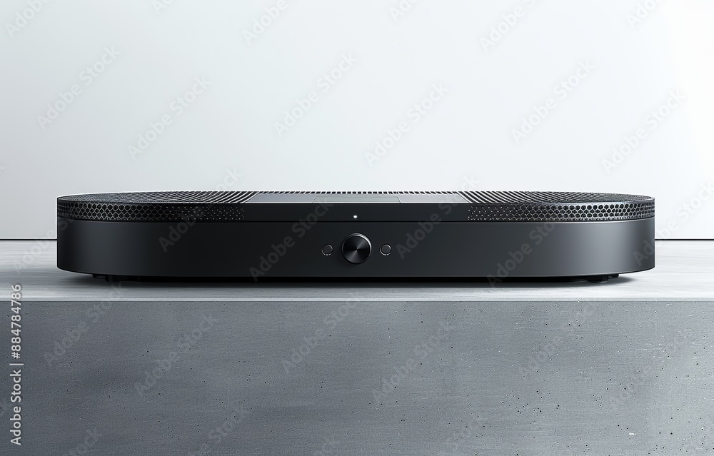 Modern Black Wireless Speaker on Concrete Surface with Minimalist Design