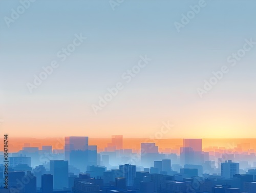 Minimalist Digital Artwork of a Serene Cityscape at Sunrise with Geometric Shapes and Calming Colors © LookChin AI
