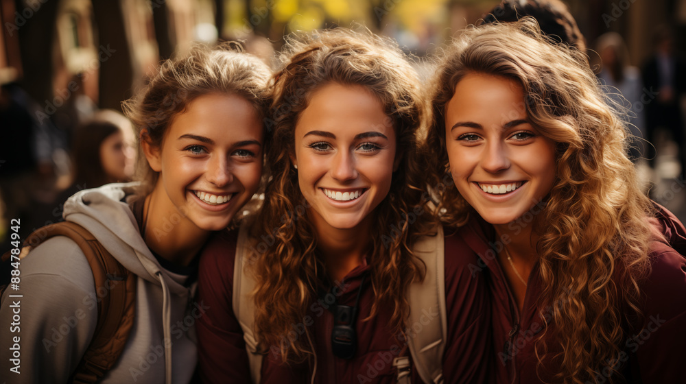 Happy group of young people smiling at camera outdoors. Portrait, university students and group of friends getting ready for learning. Happy group of young people smiling at camera outdoors. Portrait, university students and group of friends getting ready for learning.