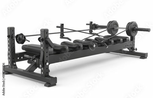 Modern Black Weight Bench with Adjustable Barbell and Weights for Home Gym and Fitness Training