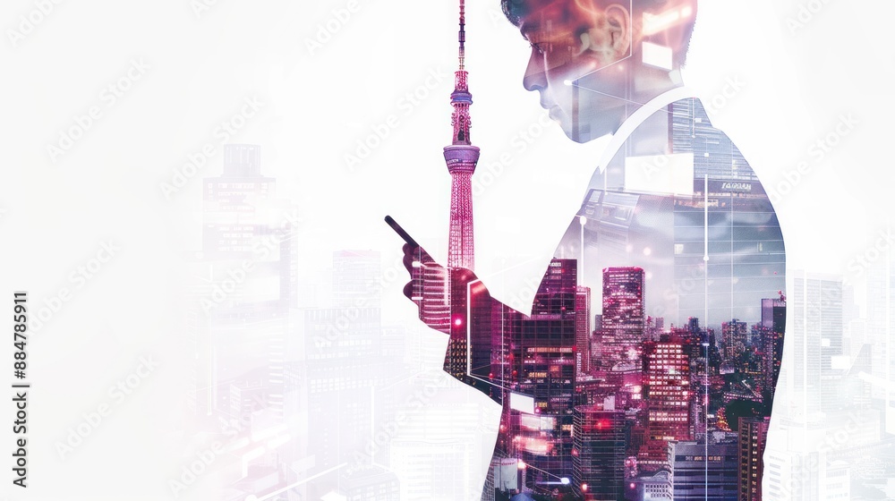 Fototapeta premium Silhouette of a Businessman in a Cityscape