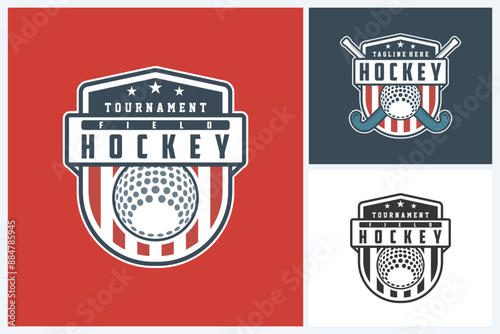 Field hockey logo sport design template, field hockey emblem vector, hockey tournament badge logo design vector illustration