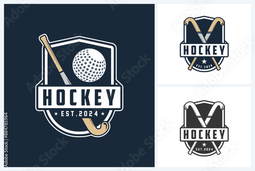 Field hockey logo sport design template, field hockey emblem vector, hockey tournament badge logo design vector illustration