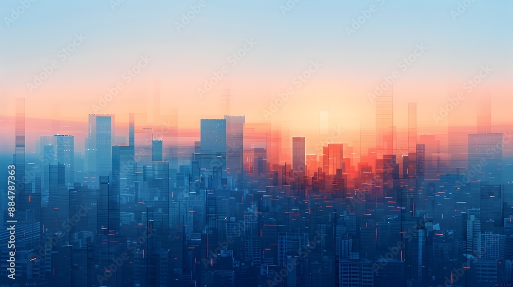 Minimalist Cityscape at Sunrise with Geometric Shapes and Calm Color Palette Minimalist Cityscape at Sunrise with Geometric Shapes and Calm Color Palette