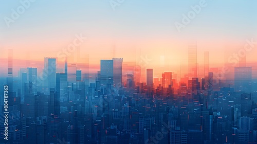 Minimalist Cityscape at Sunrise with Geometric Shapes and Calm Color Palette © LookChin AI