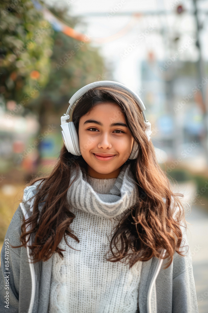 young happy indian woman using headphone young happy indian woman using headphone