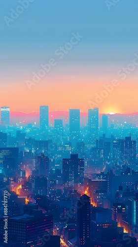 Wallpaper Mural Minimalist Digital Cityscape at Sunrise Featuring Geometric Shapes and Calm Color Palette Torontodigital.ca