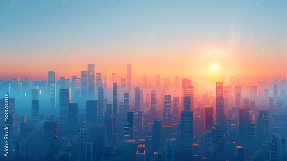 Minimalist Futuristic Cityscape at Sunrise with Geometric Shapes and Serene Color Palette Minimalist Futuristic Cityscape at Sunrise with Geometric Shapes and Serene Color Palette