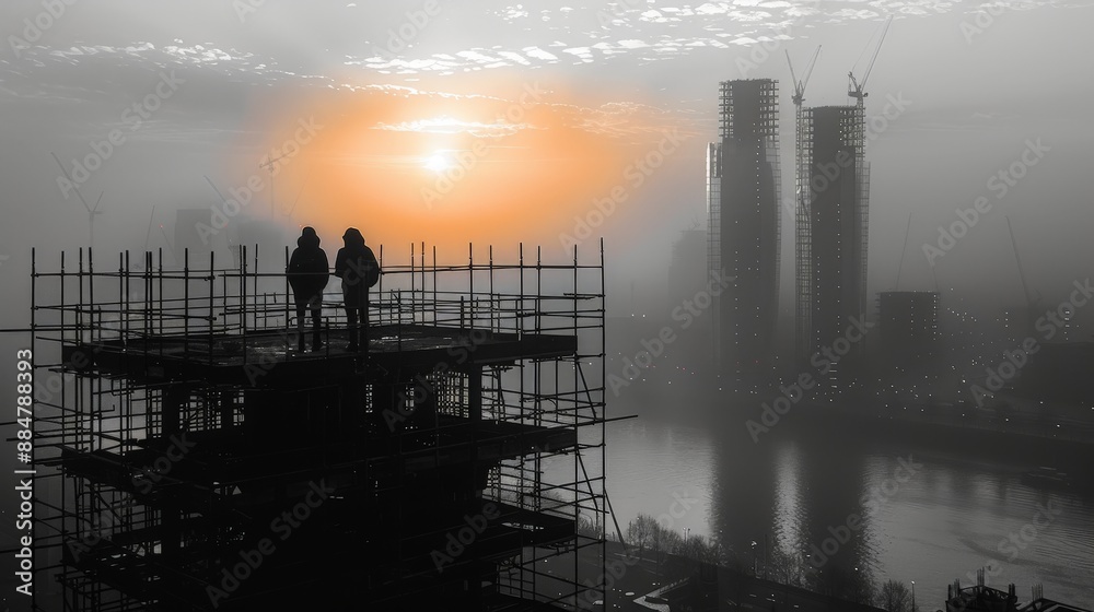 Fototapeta premium Black and white construction workers 