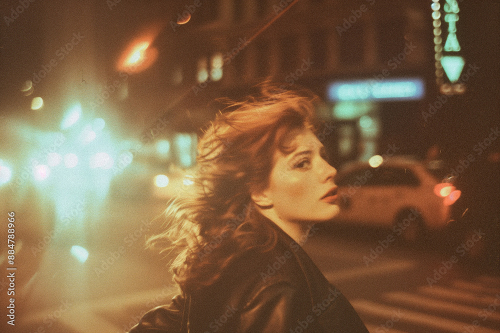 Nostalgic photo of a woman on the street with a retro vibe Nostalgic photo of a woman on the street with a retro vibe