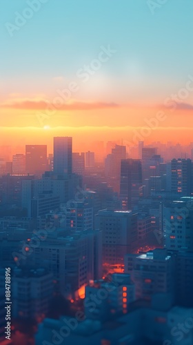 Wallpaper Mural Majestic Cityscape at Sunrise A Minimalist Digital Artwork of Geometric Skyscrapers and Vibrant Color Palette Torontodigital.ca