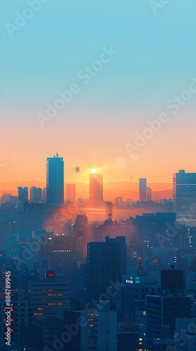 Wallpaper Mural Majestic Cityscape at Sunrise with Geometric Skyscrapers and Vibrant Color Palette Torontodigital.ca