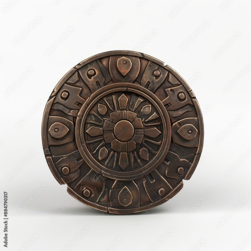 Fototapeta premium 3D Render, Low Poly style of ancient coin artifact, on isolated white background, Generative AI