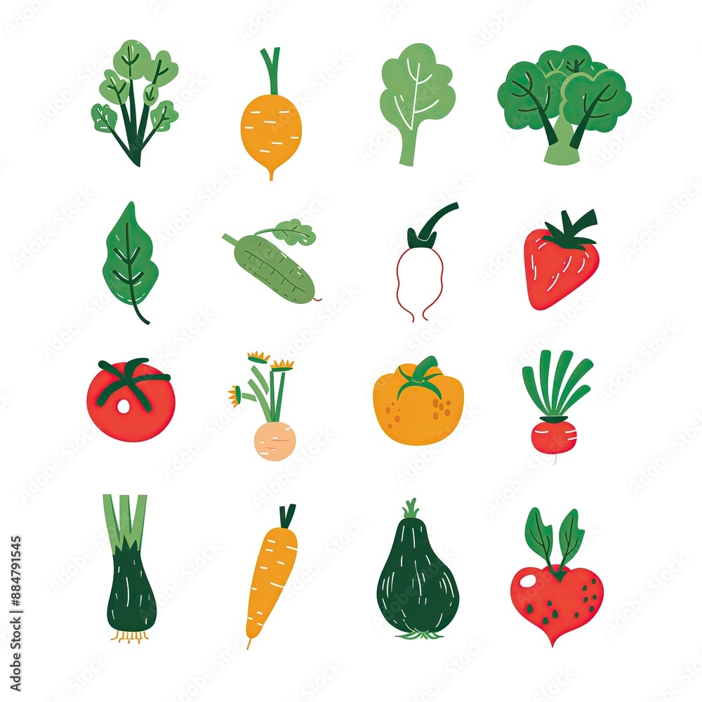 Fototapeta premium Fun Vegetable Illustration Set, Farm Fresh Organic Food Art, Garden Labels, Agriculture Marketing Icon Brand Label, Grocery Market Business Design Concept Artwork, Vegetarian Vegan Ingredients Menu