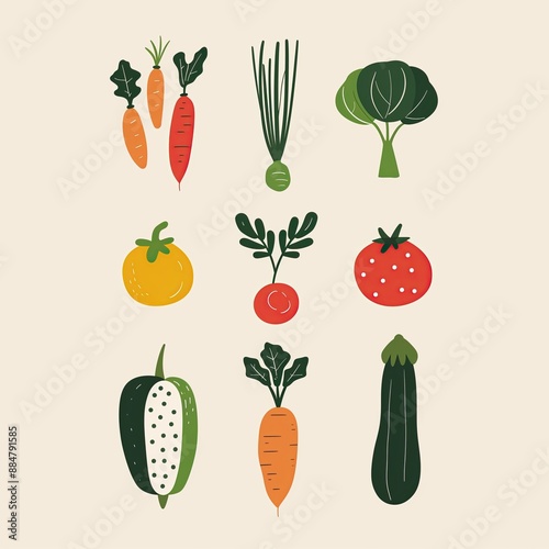 Fun Vegetable Illustration Set, Farm Fresh Organic Food Art, Garden Labels, Agriculture Marketing Icon Brand Label, Grocery Market Business Design Concept Artwork, Vegetarian Vegan Ingredients Menu