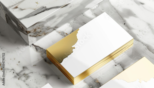 Luxury Business Card Mockup with Elegant Gold Accents on Marble Background – Premium Design for High-End Professional Branding photo