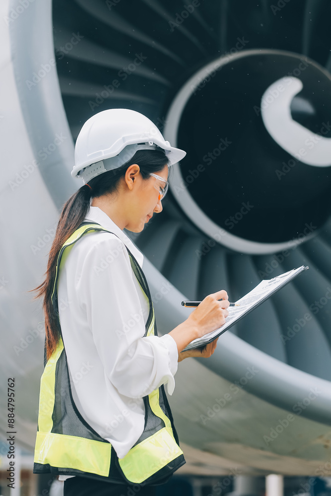 Technician fixing the engine of the airplane,Female aerospace engineering checking aircraft engines,Asian mechanic maintenance inspects plane engine Technician fixing the engine of the airplane,Female aerospace engineering checking aircraft engines,Asian mechanic maintenance inspects plane engine