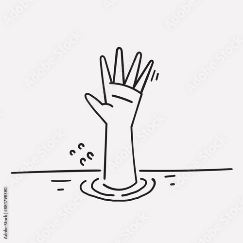 hand drawn doodle a drowning persons hand asks for help