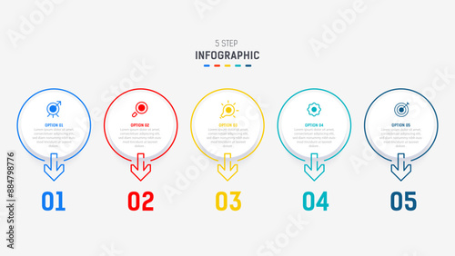 Five Step Infographic design element template for presentation. info graphic illustration. process diagram and presentations step,  banner, flow chart, 5 option template.