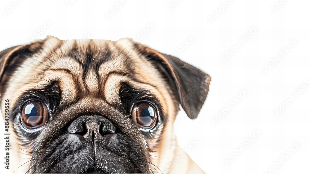 pug dog with white background exposing only half of head pug dog with white background exposing only half of head