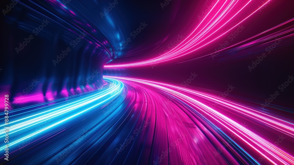 Futuristic Neon Light Trails in a Dark Tunnel Creating a Dynamic and Vibrant Abstract Background Futuristic Neon Light Trails in a Dark Tunnel Creating a Dynamic and Vibrant Abstract Background
