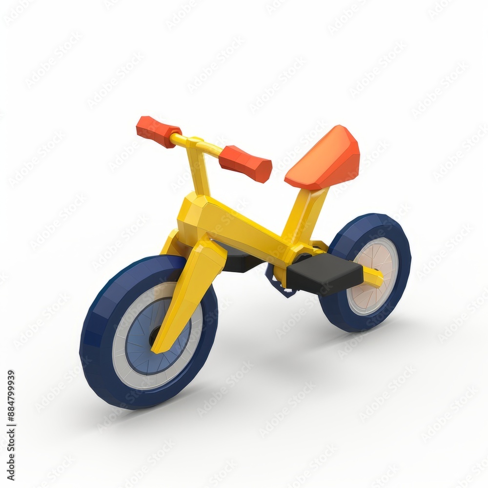 3D Render, Low Poly style of toy bicycle vehicle, on isolated white background, Generative AI 3D Render, Low Poly style of toy bicycle vehicle, on isolated white background, Generative AI
