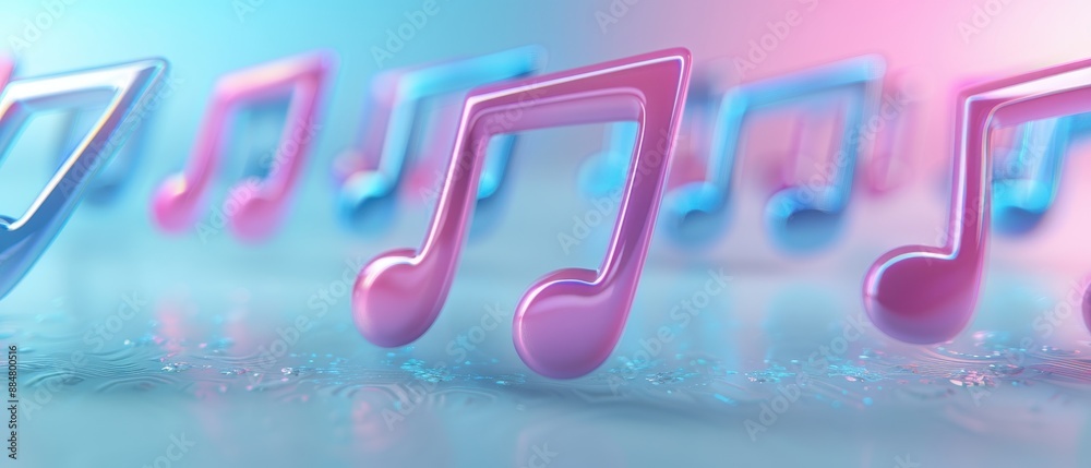 A row of pink and blue musical notes are arranged in a line A row of pink and blue musical notes are arranged in a line