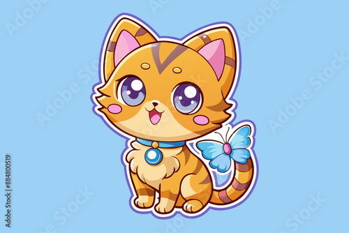 sticker outline cute cat surround vector illustration