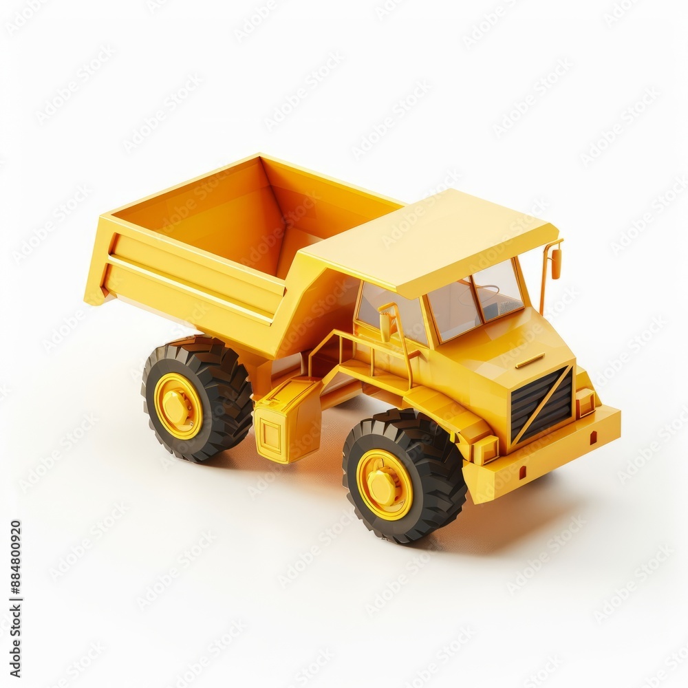 3D Render, Low Poly style of toy dump truck vehicle, on isolated white background, Generative AI 3D Render, Low Poly style of toy dump truck vehicle, on isolated white background, Generative AI