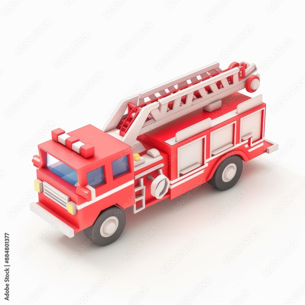 3D Render, Low Poly style of toy fire truck vehicle, on isolated white background, Generative AI 3D Render, Low Poly style of toy fire truck vehicle, on isolated white background, Generative AI