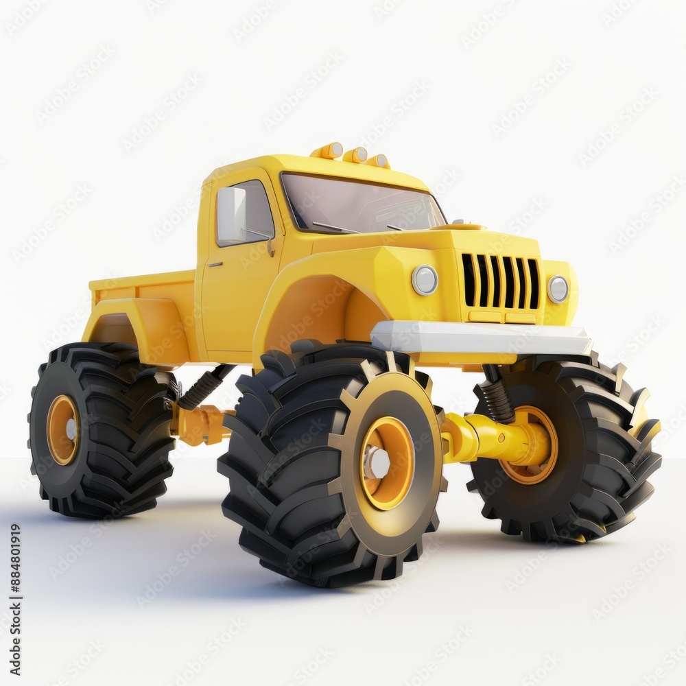 Obraz premium 3D Render, Low Poly style of toy monster truck vehicle, on isolated white background, Generative AI