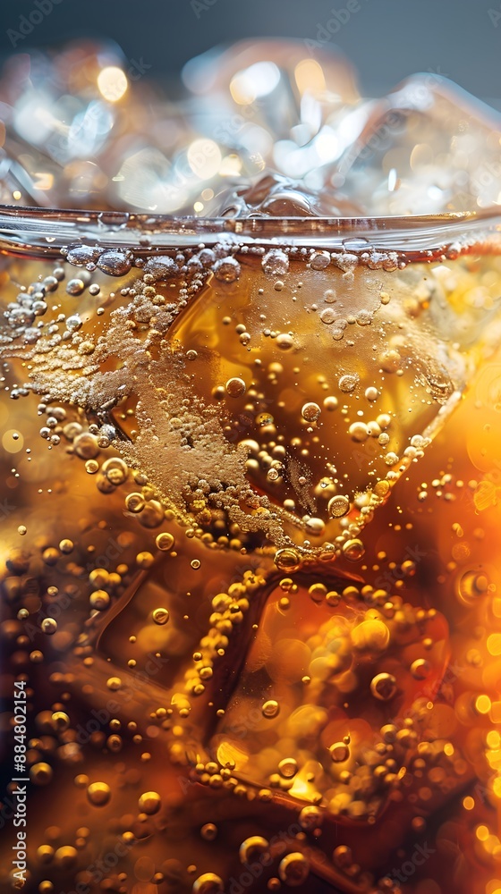 Close Up of Bubbly and Refreshing Cola Drink in Transparent Glass