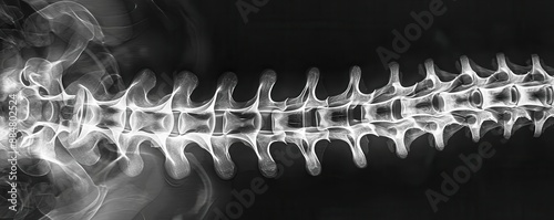 Full spinal column Xray, clear visibility of vertebrae, orthopedic examination, detailed and accurate, medical imaging, white background, copy space