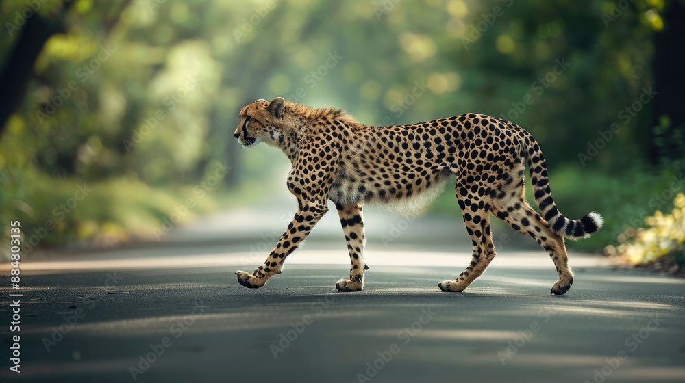 Obraz premium Cheetah Walking on a Road