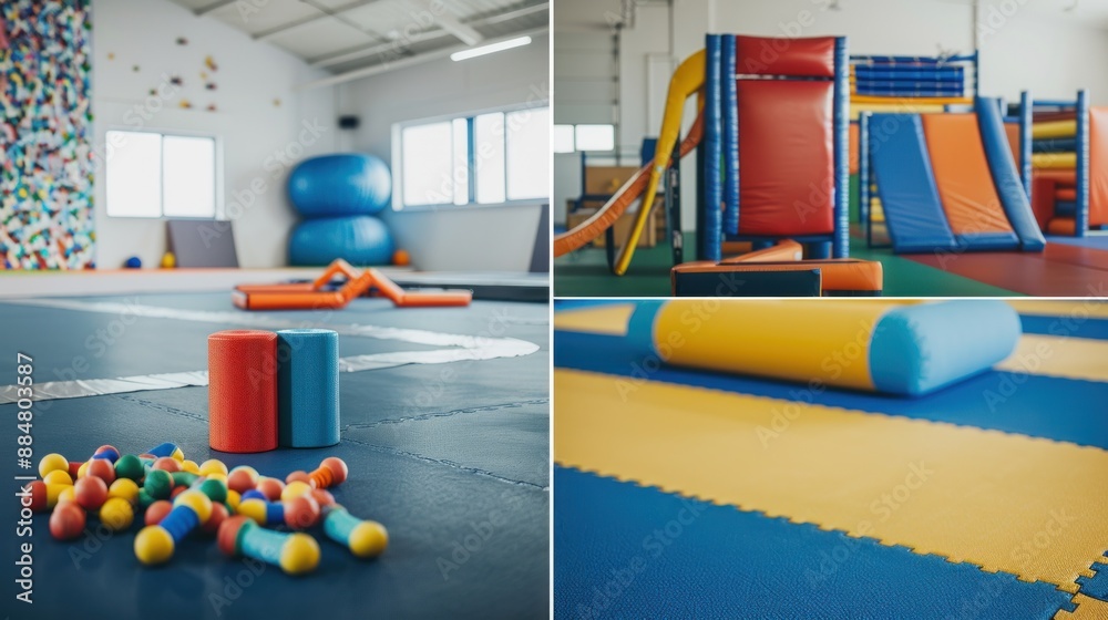 Naklejka premium Colorful Playground with Soft Foam Tiles and Equipment