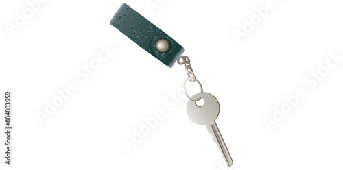 Realistic Leather Key Chain With Metal Ring Vector Illustration.	