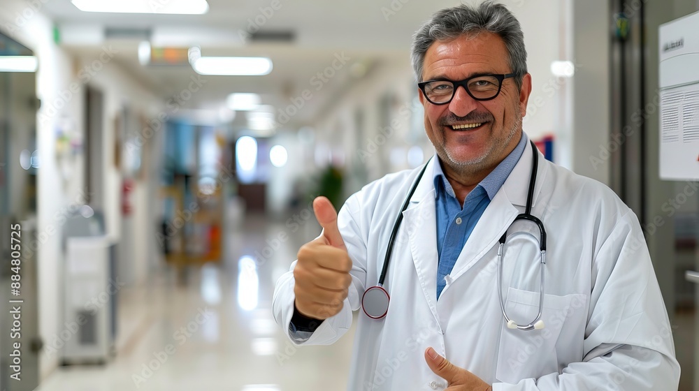 Doctor giving thumbs up in hospital Doctor giving thumbs up in hospital