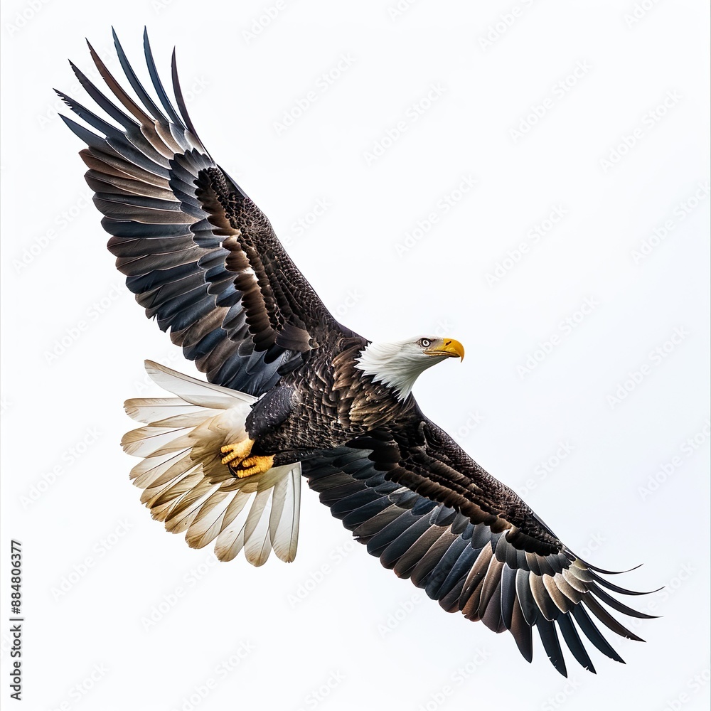 Obraz premium Mature American bald eagle in flight isolated on a white background